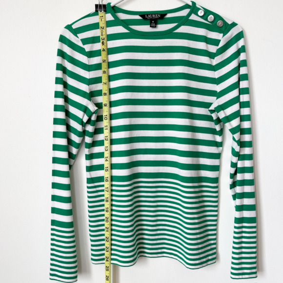 Lauren Ralph Lauren Black Label Striped Kelly Green Long Sleeve Top Women Medium - Picture 8 of 11